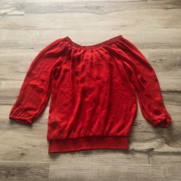 Hollister Sheer Red Blouse with Ruffle Front - Picture 2 of 6